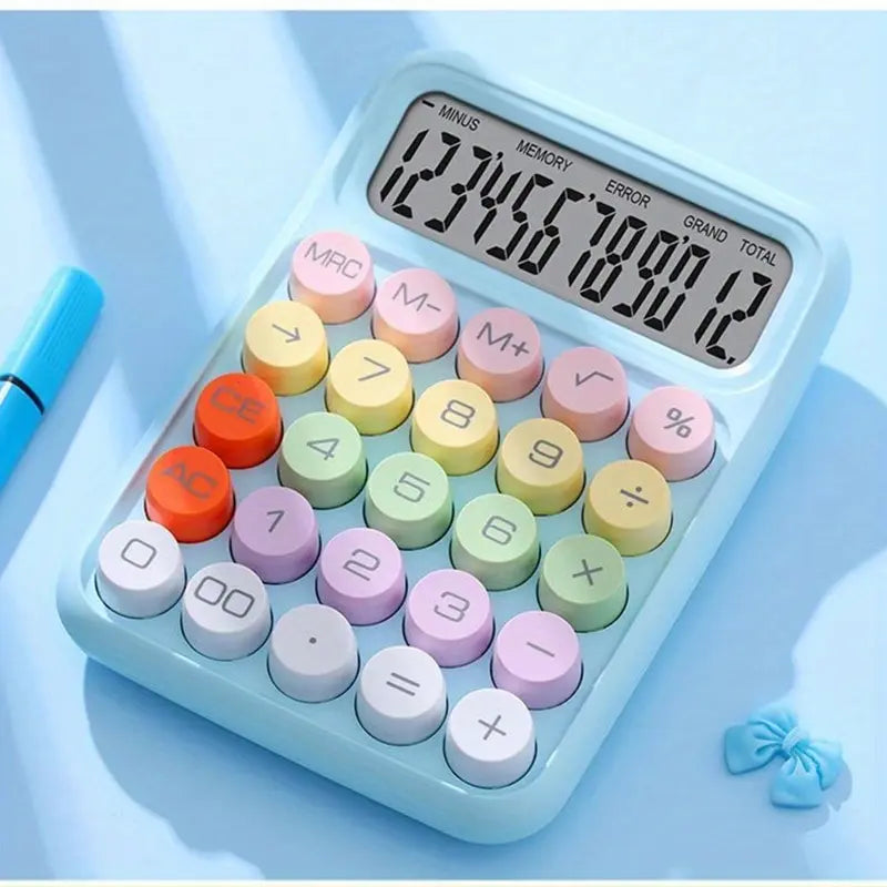 1Pc Keyboard Calculator Office 12-Digit Mechanical Calculator Cute Candy Color Calculator Desktop Stationery