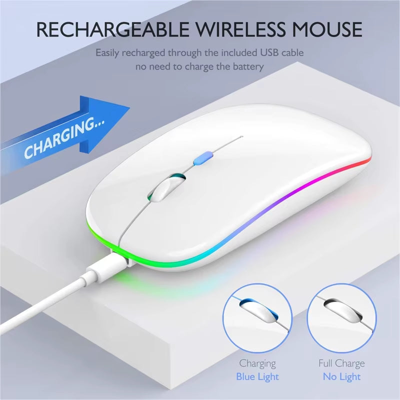 LED Wireless Mouse USB Rechargeable Bluetooth-Compatible RGB Mouse Silent Ergonomic Mouse with Backlight for Laptop PC Ipad