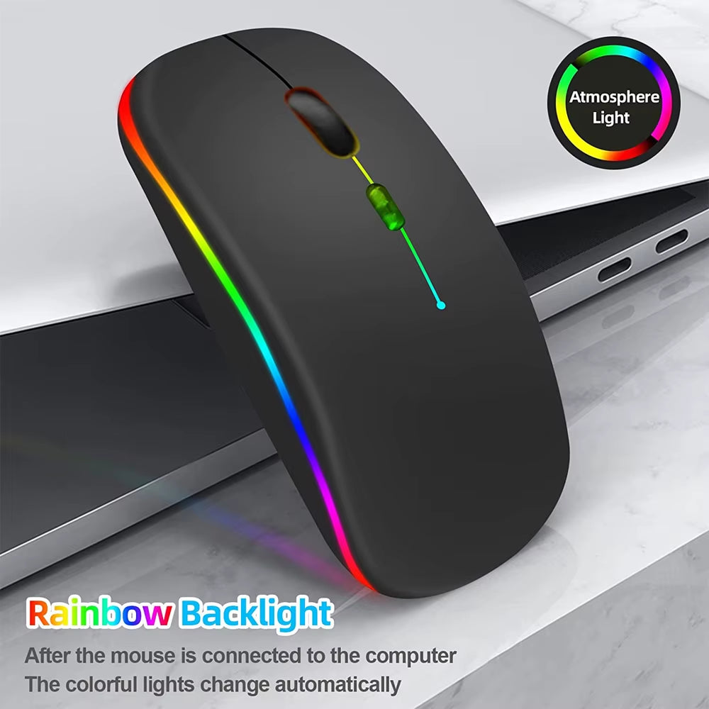 LED Wireless Mouse USB Rechargeable Bluetooth-Compatible RGB Mouse Silent Ergonomic Mouse with Backlight for Laptop PC Ipad