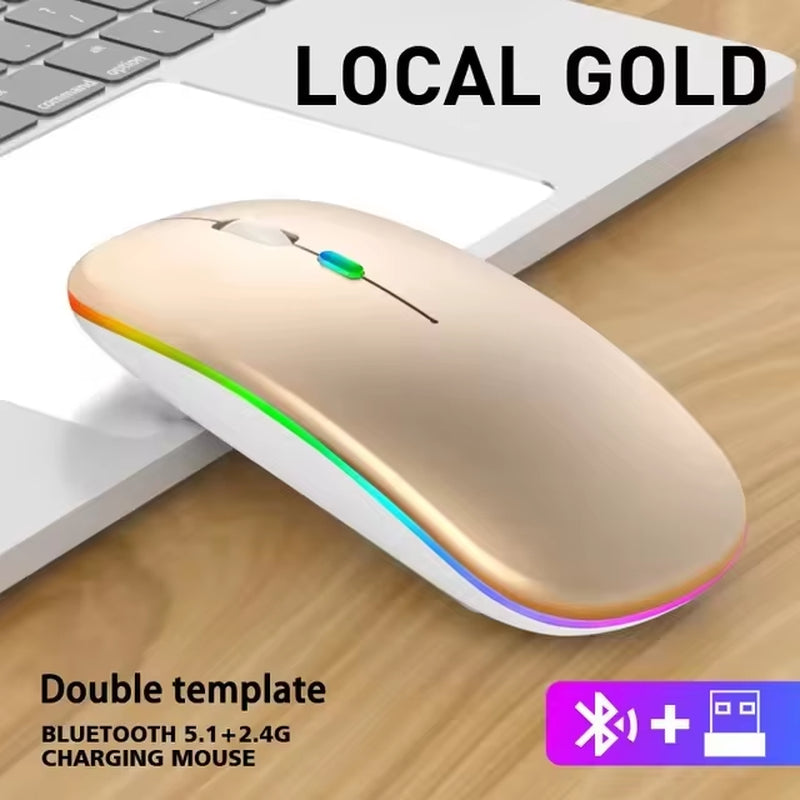 LED Wireless Mouse USB Rechargeable Bluetooth-Compatible RGB Mouse Silent Ergonomic Mouse with Backlight for Laptop PC Ipad