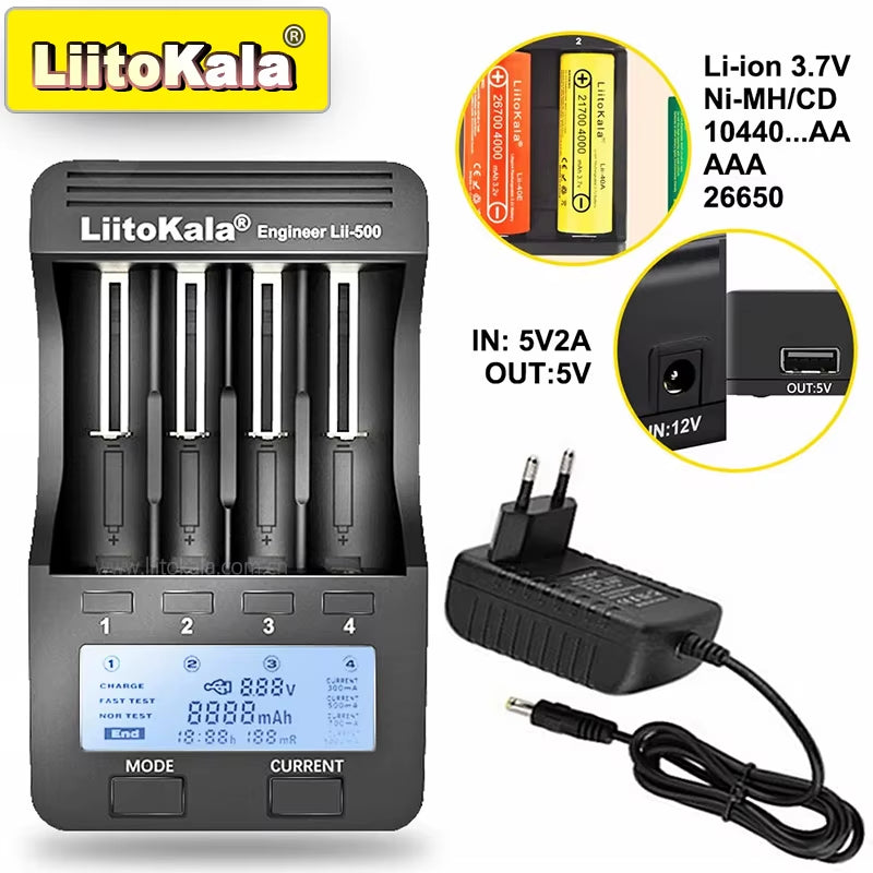 Lii-600 Battery Charger 12V5A for Li-Ion 3.7V and Nimh 1.2V Battery Lii-202 402 Lii-S8 S12 Lii-500 18650 26650 AA AAA