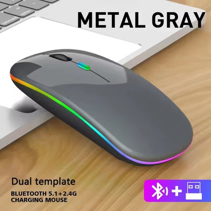 LED Wireless Mouse USB Rechargeable Bluetooth-Compatible RGB Mouse Silent Ergonomic Mouse with Backlight for Laptop PC Ipad