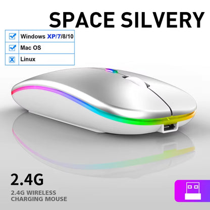 LED Wireless Mouse USB Rechargeable Bluetooth-Compatible RGB Mouse Silent Ergonomic Mouse with Backlight for Laptop PC Ipad