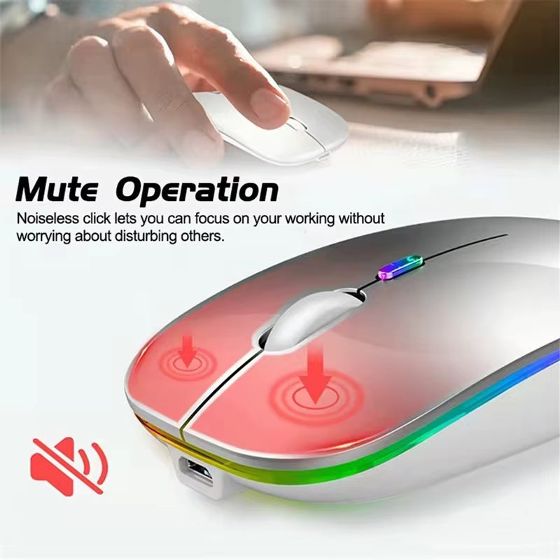 LED Wireless Mouse USB Rechargeable Bluetooth-Compatible RGB Mouse Silent Ergonomic Mouse with Backlight for Laptop PC Ipad