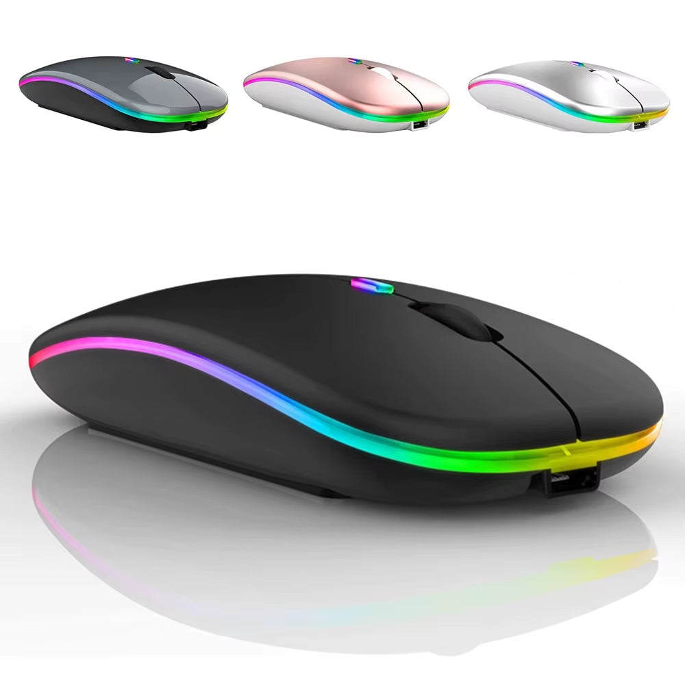 LED Wireless Mouse USB Rechargeable Bluetooth-Compatible RGB Mouse Silent Ergonomic Mouse with Backlight for Laptop PC Ipad