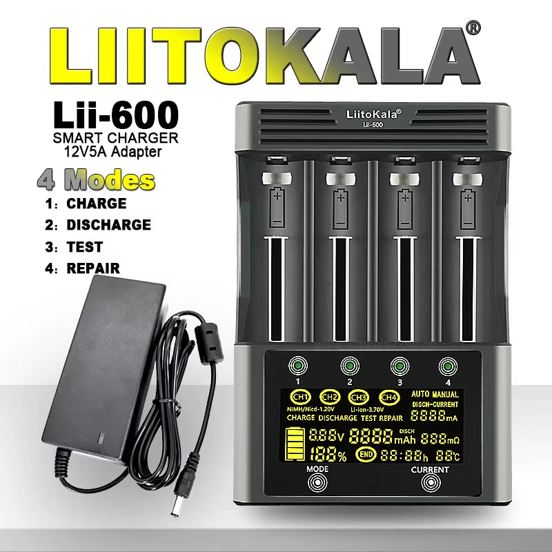 Lii-600 Battery Charger 12V5A for Li-Ion 3.7V and Nimh 1.2V Battery Lii-202 402 Lii-S8 S12 Lii-500 18650 26650 AA AAA