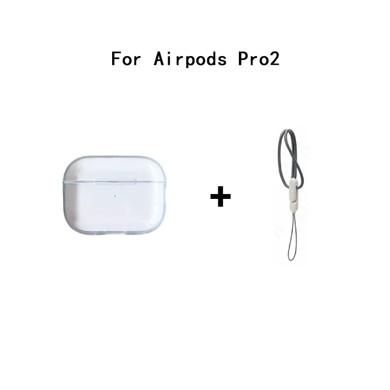 Clear Soft TPU Earphone Case for Airpods 4 3 2 1 Pro Pro2 Pro 3 Shockproof with Lanyard Strap for Airpods 4 Charging Case Cover
