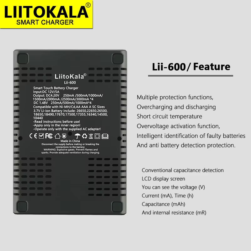 Lii-600 Battery Charger 12V5A for Li-Ion 3.7V and Nimh 1.2V Battery Lii-202 402 Lii-S8 S12 Lii-500 18650 26650 AA AAA