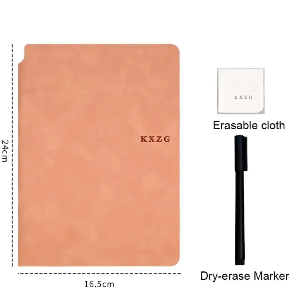 1 Pcs Reusable Whiteboard Notebook Set with Whiteboard Pen Erasing Cloth Leather Memo Pad Weekly Planner Portable Stylish Office