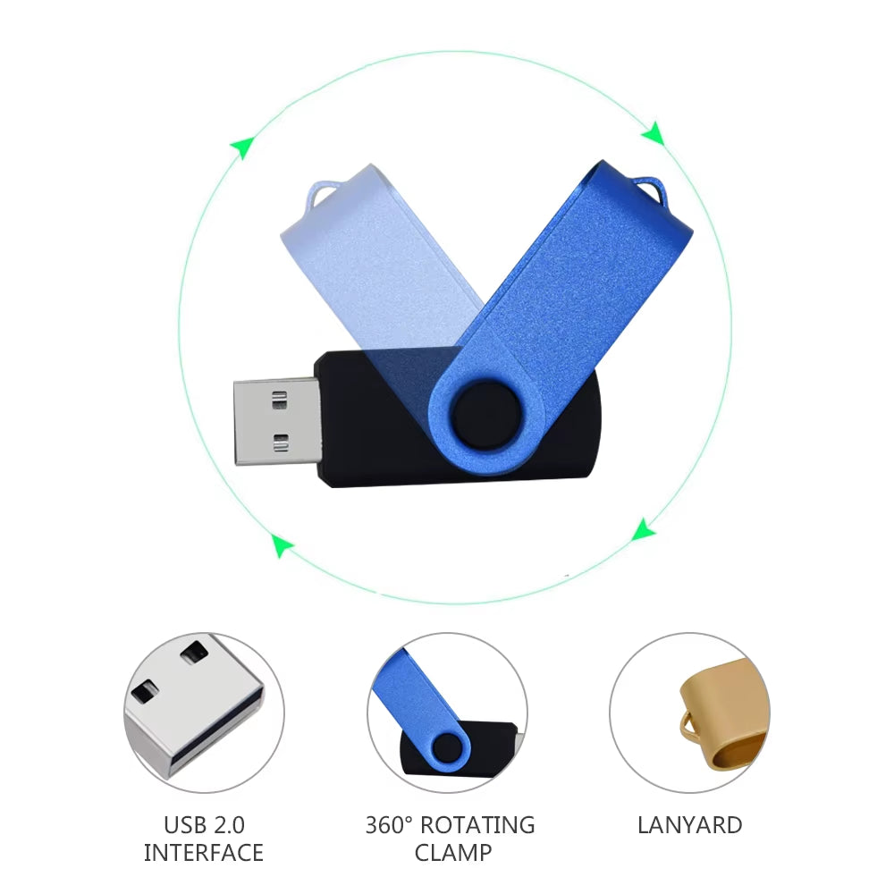 Fashion Rotatable USB 2.0 Flash Drive 128GB 64GB 32GB Colorful High Speed 16GB 8GB Memory Stick Waterproof Flash Disk Pendrive