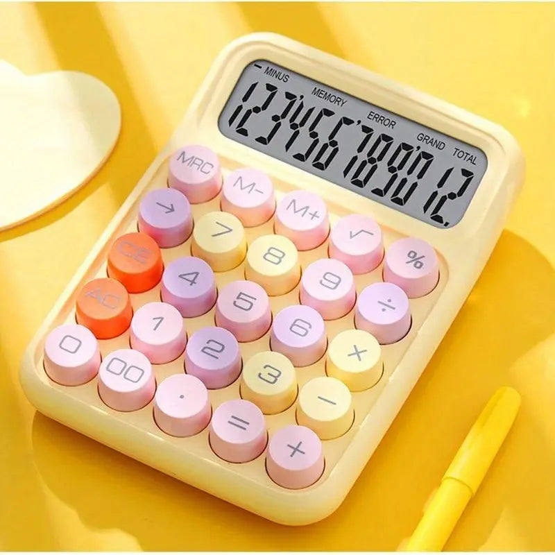 1Pc Keyboard Calculator Office 12-Digit Mechanical Calculator Cute Candy Color Calculator Desktop Stationery