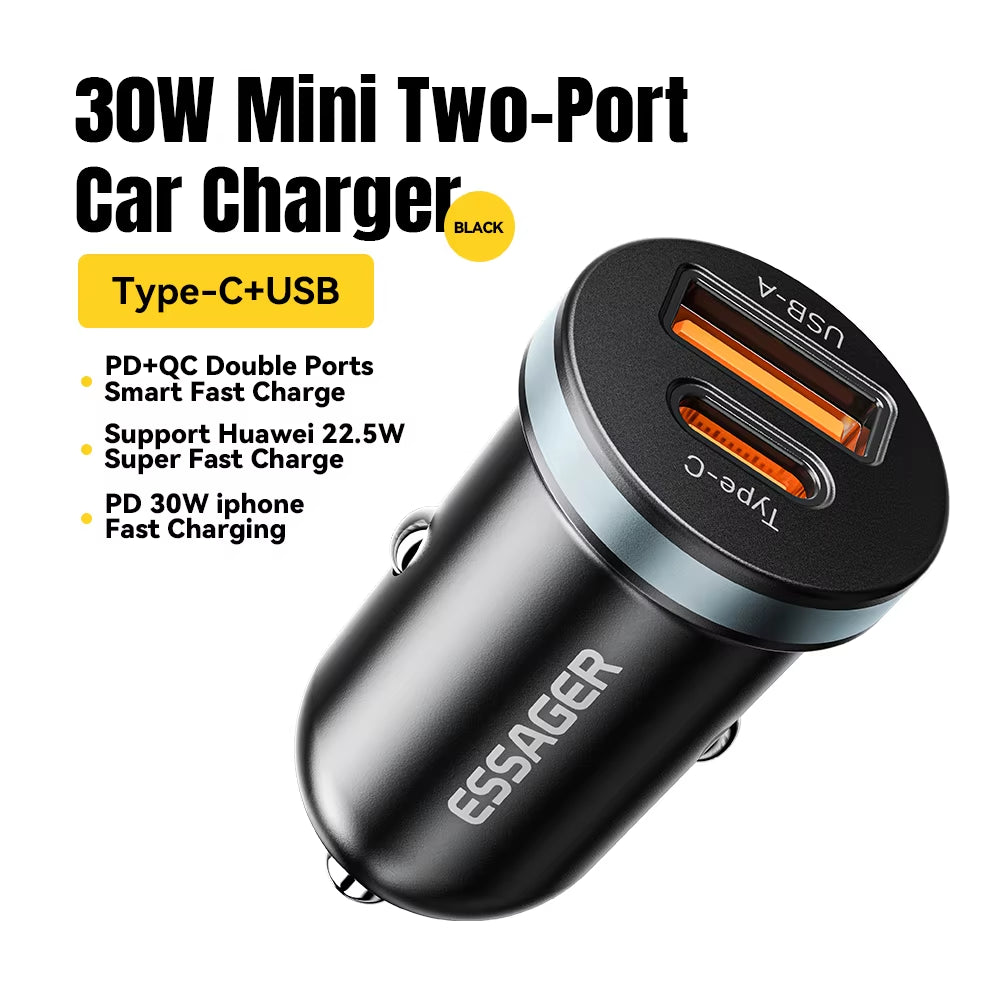 30W USB C Car Charger Type C Quick Charger PD QC 3.0 SCP 5A Fast Charging Car Phone Charge for Iphone Xiaomi Samsung