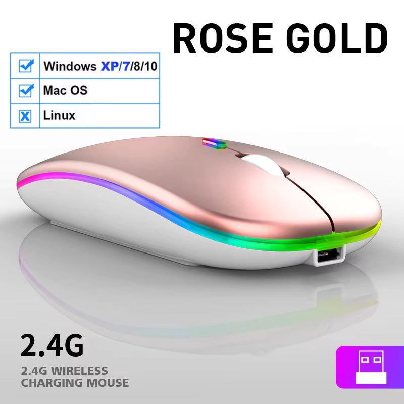 LED Wireless Mouse USB Rechargeable Bluetooth-Compatible RGB Mouse Silent Ergonomic Mouse with Backlight for Laptop PC Ipad