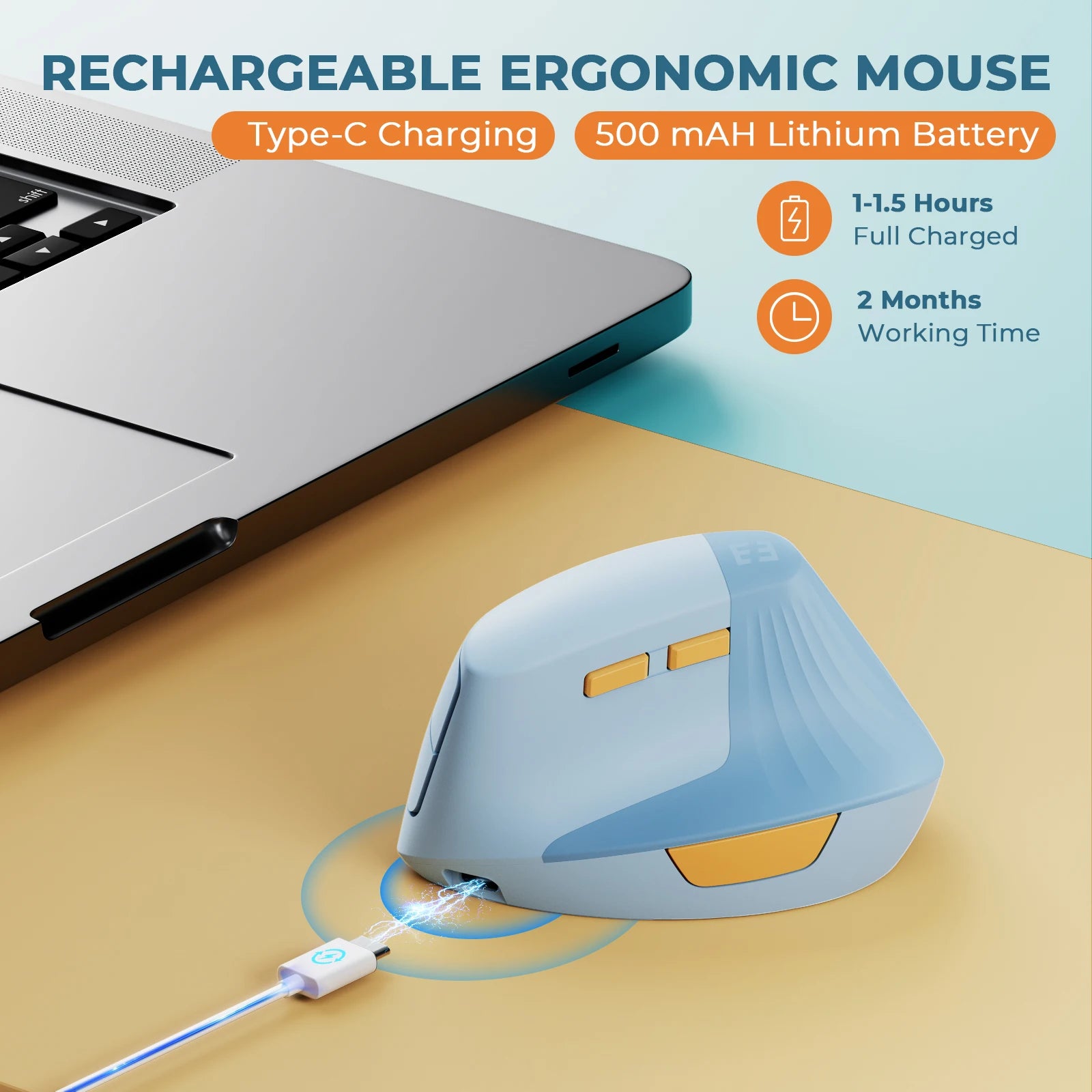 Vertical Wireless Mouse Type C Rechargeable Ergonomic USB & Type C Mice for Laptop Laptop PC Macbook Windows Android