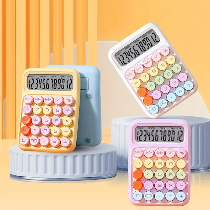 1Pc Keyboard Calculator Office 12-Digit Mechanical Calculator Cute Candy Color Calculator Desktop Stationery