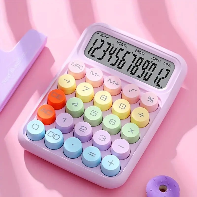 1Pc Keyboard Calculator Office 12-Digit Mechanical Calculator Cute Candy Color Calculator Desktop Stationery