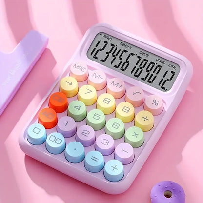 1Pc Keyboard Calculator Office 12-Digit Mechanical Calculator Cute Candy Color Calculator Desktop Stationery