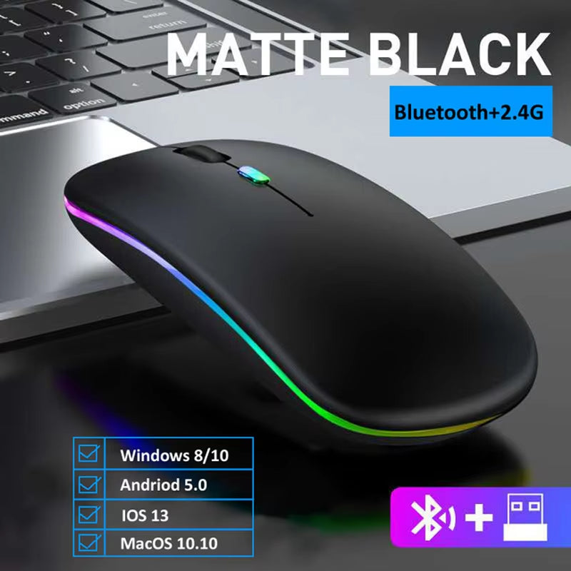 LED Wireless Mouse USB Rechargeable Bluetooth-Compatible RGB Mouse Silent Ergonomic Mouse with Backlight for Laptop PC Ipad