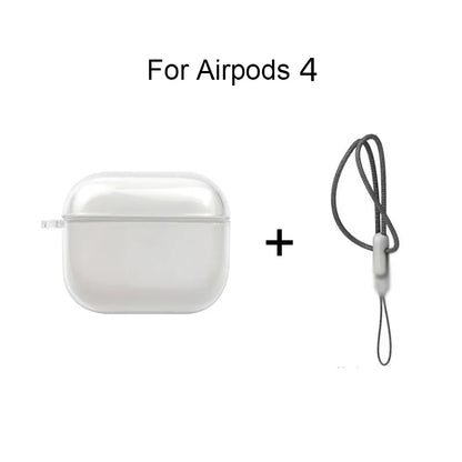 Clear Soft TPU Earphone Case for Airpods 4 3 2 1 Pro Pro2 Pro 3 Shockproof with Lanyard Strap for Airpods 4 Charging Case Cover