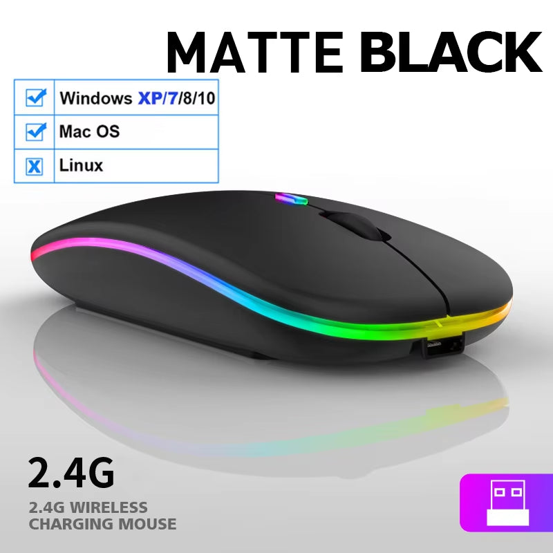 LED Wireless Mouse USB Rechargeable Bluetooth-Compatible RGB Mouse Silent Ergonomic Mouse with Backlight for Laptop PC Ipad
