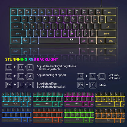 Mini 60% Gaming Keyboard, RGB Backlit 61 Key Ultra-Compact Keyboard, TS91 Ergonomic Waterproof Mechanical Feeling Office